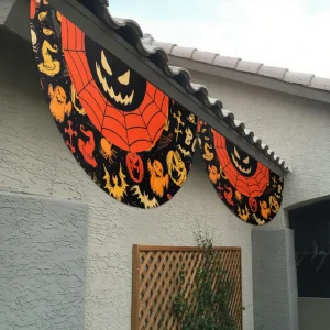 2PCS Halloween decorations Outdoor Fan shaped flag party banner pumpkin 2025 halloween decor hanging flag