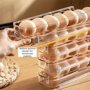 2PCS Plastic Automatic Slide Egg Storage Box Clear Large Capacity Egg Storage Box Stackable Space Saving Eggs Holder