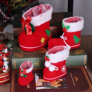 2Pcs Christmas Stockings Gift Pouch Candy Boots Large Decorative Socks Candy Hanging Ornament for Holiday Presents