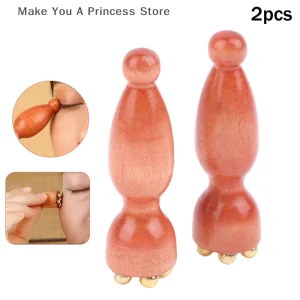 2Pcs Handheld Lotus Seedpod Beauty Professional Alloy Rosewood Facial GuaSha Tool Eye Relaxation Spot Meridians Acupoint Massage
