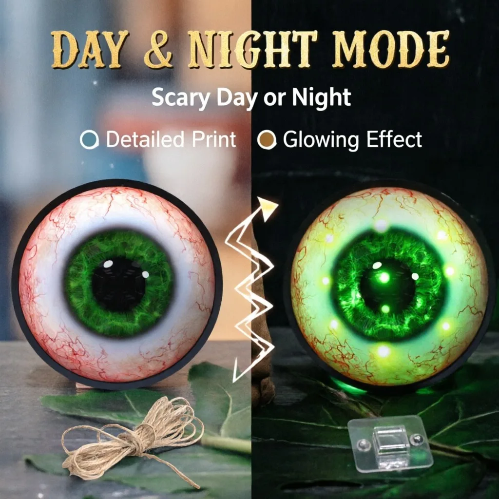 2Pcs LED Illuminated Acrylic Halloween, Eyeball Hanging Sign Window Party, Porch Garden Pendant Light Decoration Ornament - Image 2