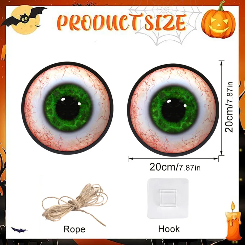 2Pcs LED Illuminated Acrylic Halloween, Eyeball Hanging Sign Window Party, Porch Garden Pendant Light Decoration Ornament - Image 3