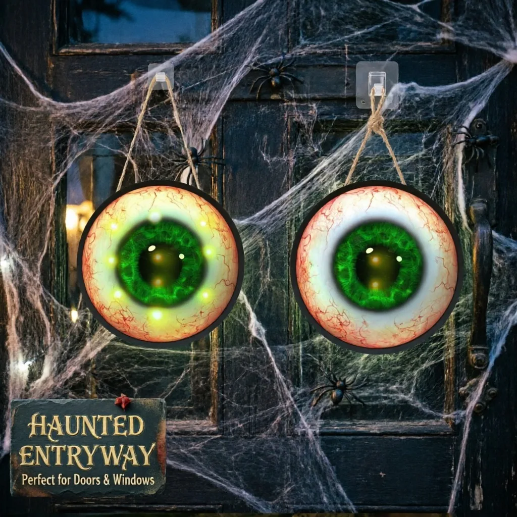 2Pcs LED Illuminated Acrylic Halloween, Eyeball Hanging Sign Window Party, Porch Garden Pendant Light Decoration Ornament - Image 6