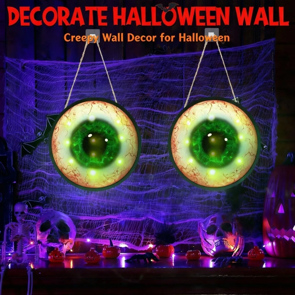 2Pcs LED Illuminated Acrylic Halloween, Eyeball Hanging Sign Window Party, Porch Garden Pendant Light Decoration Ornament - Image 4