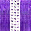 2Pcs Laser Sparkle Purple Metallic Tinsel Foil Fringe Streamers and 1Pc Purple Paper Butterfly Hanging Garlands