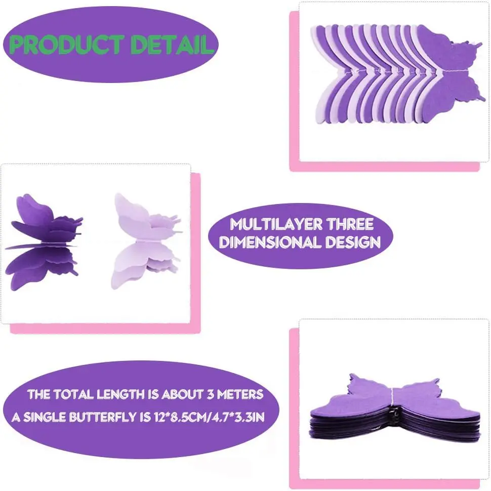 2Pcs Laser Sparkle Purple Metallic Tinsel Foil Fringe Streamers and 1Pc Purple Paper Butterfly Hanging Garlands - Image 3