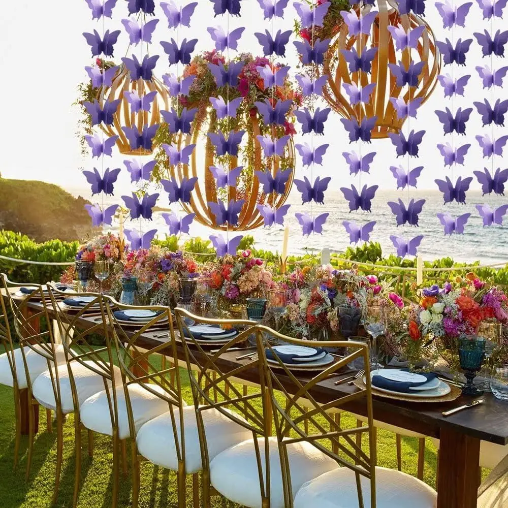 2Pcs Laser Sparkle Purple Metallic Tinsel Foil Fringe Streamers and 1Pc Purple Paper Butterfly Hanging Garlands - Image 5