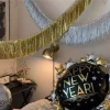 2m Glitter Tassels Fringe Garland Shinny Gold Metallic Foil Tassel Banner Christmas Birthday Party Wedding Backdrops Wall Decor