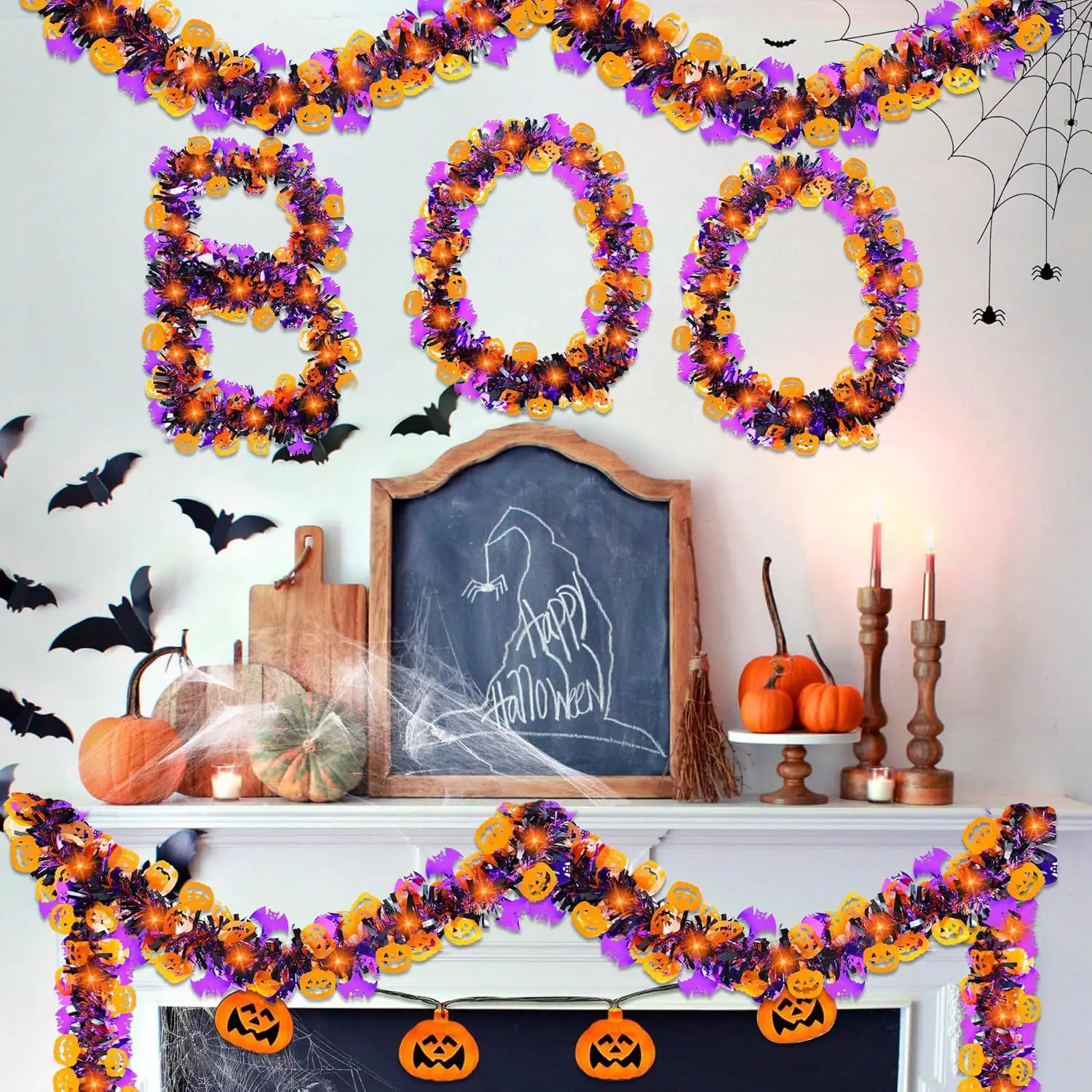 2m Halloween Wreath Pendant Glitter Plastic Bat Pumpkin Halloween Door Hanging For Home Garden Decoration Halloween Decor - Image 6