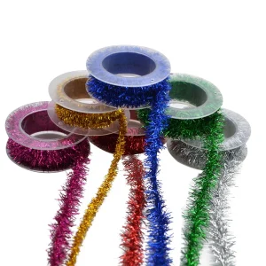 2m Metallic Foil Rattan Tinsel Garland Ribbon Garland DIY Christmas Tree Ornaments Gold Silver Wire Tinsel Party Supplies