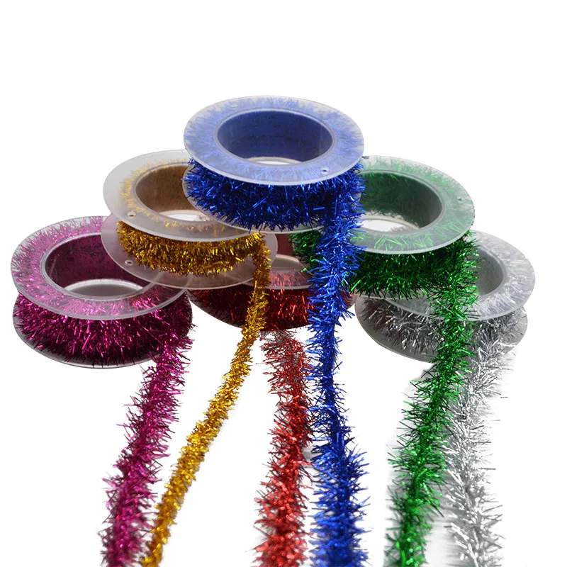 2m Metallic Foil Rattan Tinsel Garland Ribbon Garland DIY Christmas Tree Ornaments Gold Silver Wire Tinsel Party Supplies