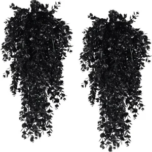 2pcs Artificial Plants Black Vines UV-Resistant Protection Hanging Fake Plants Outdoor Indoor Home Garden Halloween Decoration