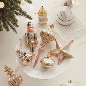 2pcs Christmas Pendants Metallic Luster Hanging Ornaments Xmas Tree Snowman Conch Xmas Star Nutcracker Ornaments Merry Christmas