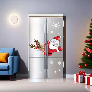 2pcs Christmas Static Stickers, Santa Claus and Elk Double-sided Glass Stickers, Window Glass Decals, Christmas Scene Decoration