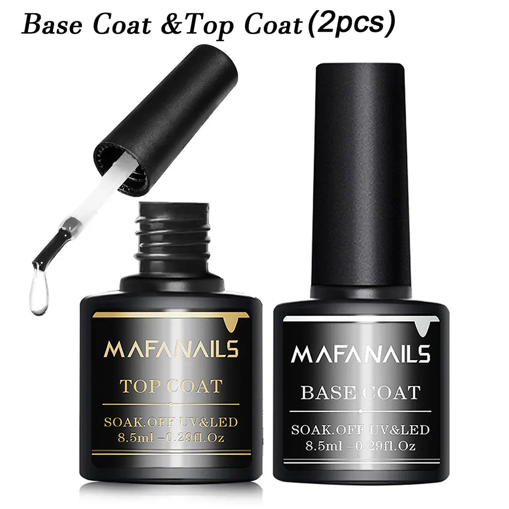 2pcs Clear Gel Top Coat & Base Coat Set No Wipe Long-Lasting Soak Off UV/LED Nail Gel Polish DIY Top Coat & Base Coat Nail 8.5ml