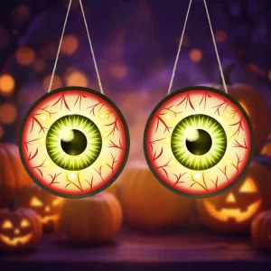2pcs Halloween Large Light Up Eyeballs Decorations,Acrylic Spooky Glowing Eyes Hanging Sign Ornament for Home Window Party Decor