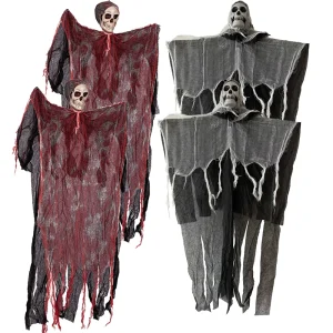 2pcs Hanging Halloween Skeleton Ghosts Decorations Scary skull Blood Gauze Haunted House Prop Outdoor Indoor Halloween Supplies