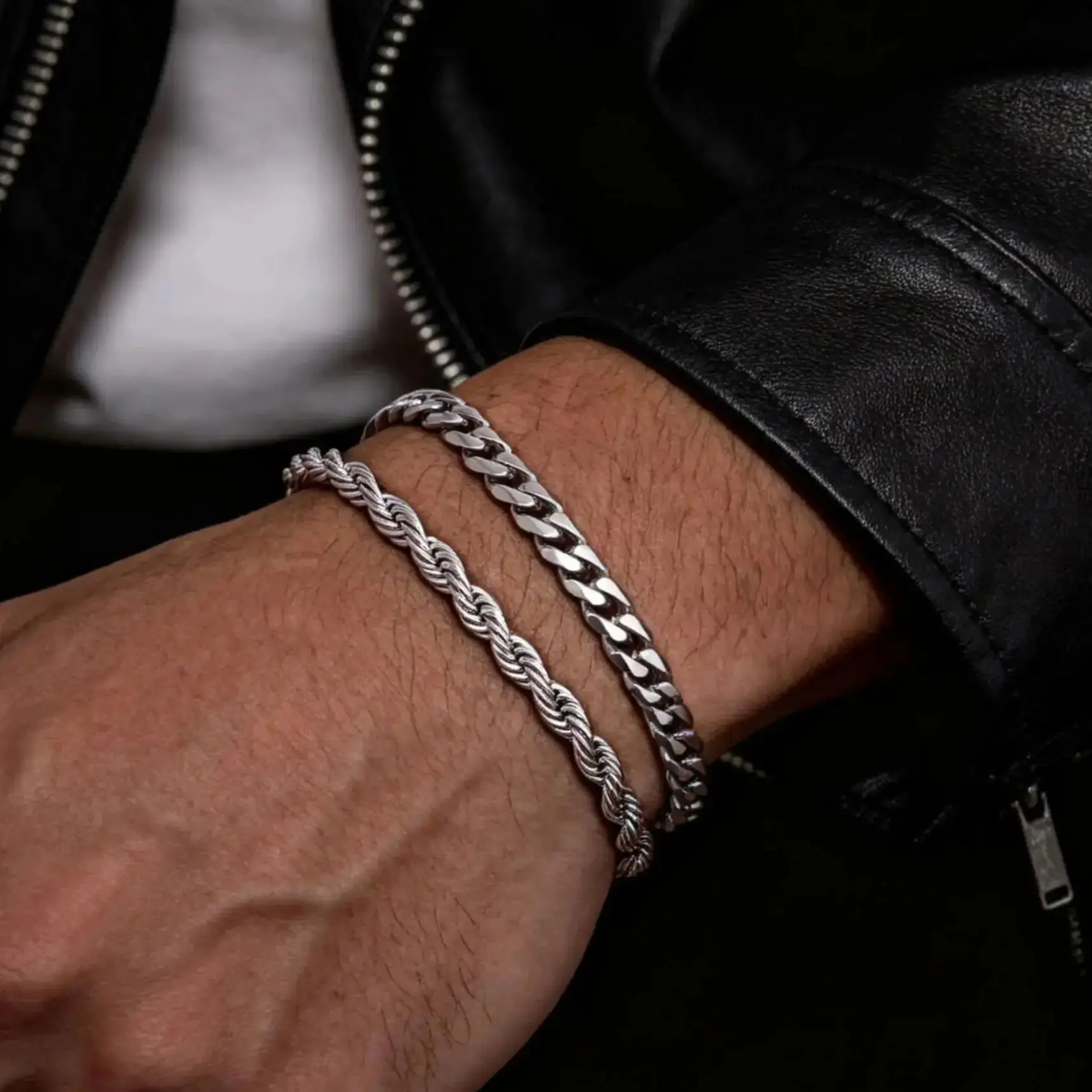 2pcs Men's Chain Bracelets,Stainless Steel Silver Gold Black Color Twist Rope Chain Wristband,Trendy Cuban Link Chains Gift - Image 2
