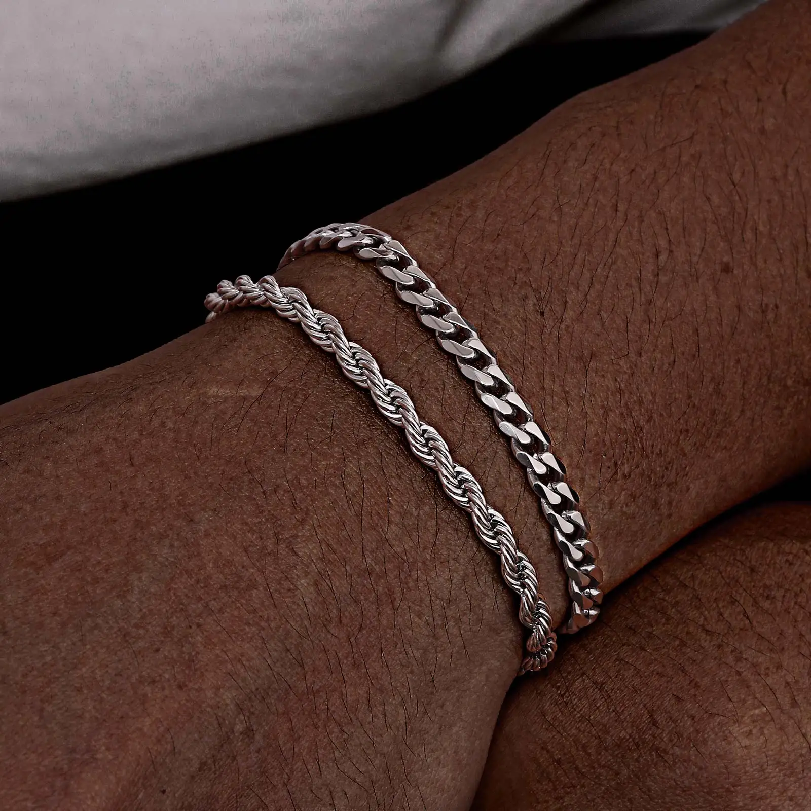 2pcs Men's Chain Bracelets,Stainless Steel Silver Gold Black Color Twist Rope Chain Wristband,Trendy Cuban Link Chains Gift - Image 6
