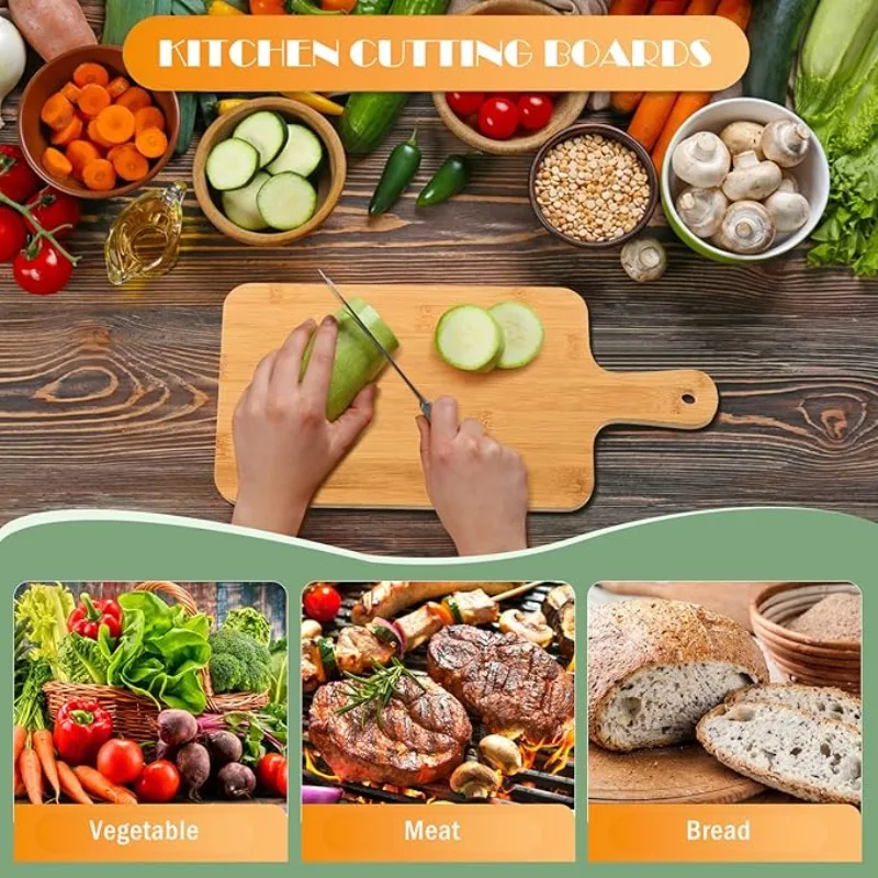 2pcs Wooden Cutting Boards with Handle Bamboo Wood Serving Kitchen Chopping Boards for Pizza Bread Cheese Charcuterie Vegetables - Image 2