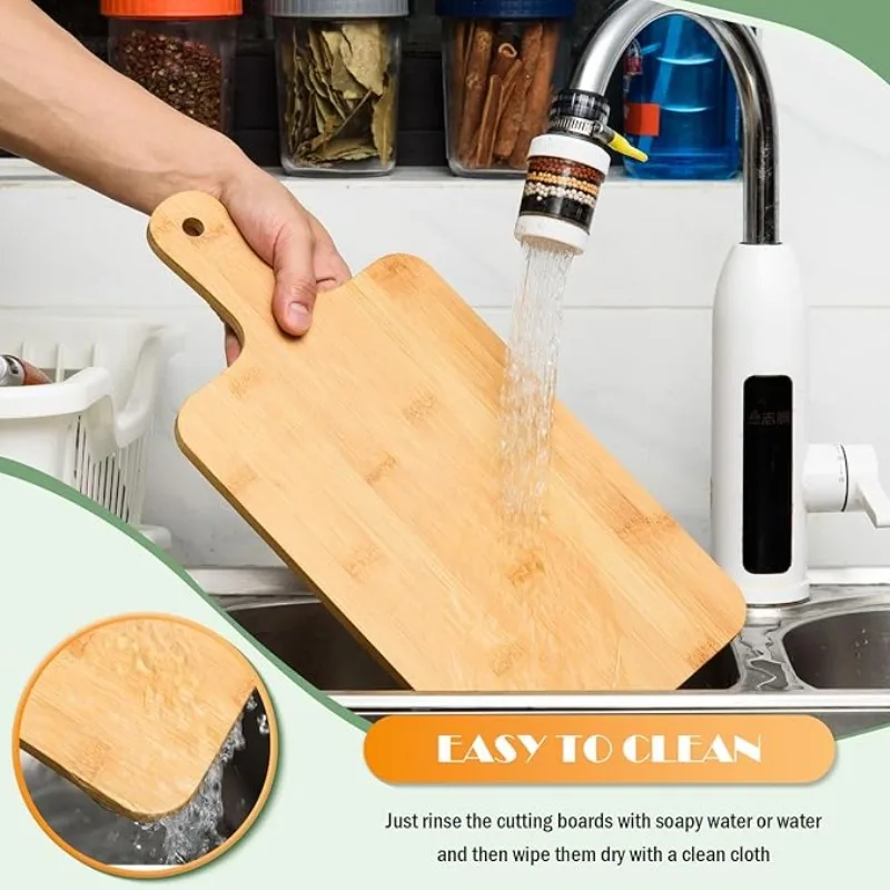 2pcs Wooden Cutting Boards with Handle Bamboo Wood Serving Kitchen Chopping Boards for Pizza Bread Cheese Charcuterie Vegetables - Image 3