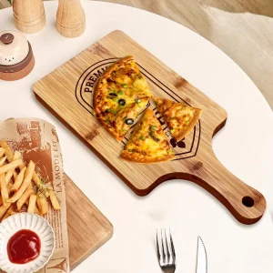 2pcs Wooden Cutting Boards with Handle Bamboo Wood Serving Kitchen Chopping Boards for Pizza Bread Cheese Charcuterie Vegetables
