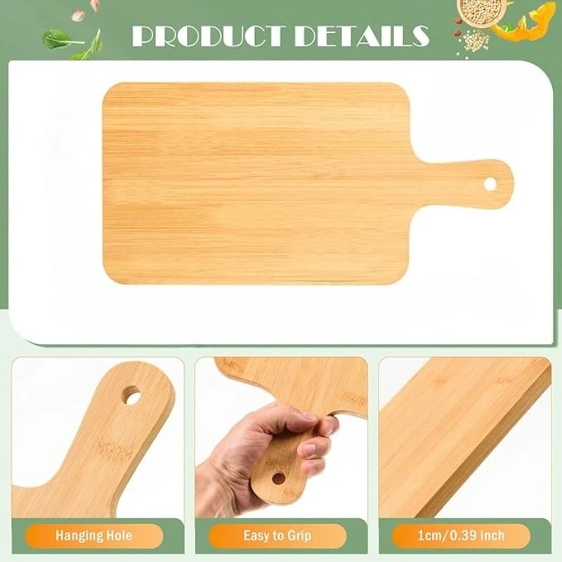 2pcs Wooden Cutting Boards with Handle Bamboo Wood Serving Kitchen Chopping Boards for Pizza Bread Cheese Charcuterie Vegetables - Image 5