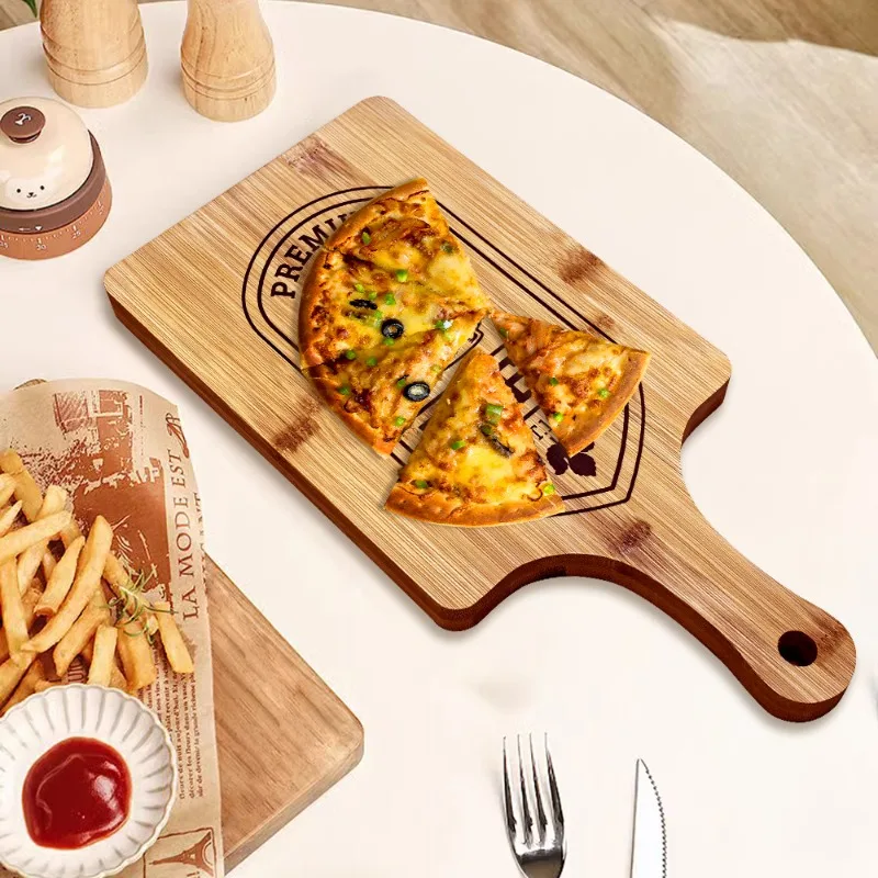 2pcs Wooden Cutting Boards with Handle Bamboo Wood Serving Kitchen Chopping Boards for Pizza Bread Cheese Charcuterie Vegetables