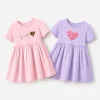 3-14T Children Heart Leopard Print Cute Dress Summer Casual Short Sleeved Clothing Baby Girl Cotton Dresses