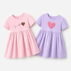 3-14T Children Heart Leopard Print Cute Dress Summer Casual Short Sleeved Clothing Baby Girl Cotton Dresses