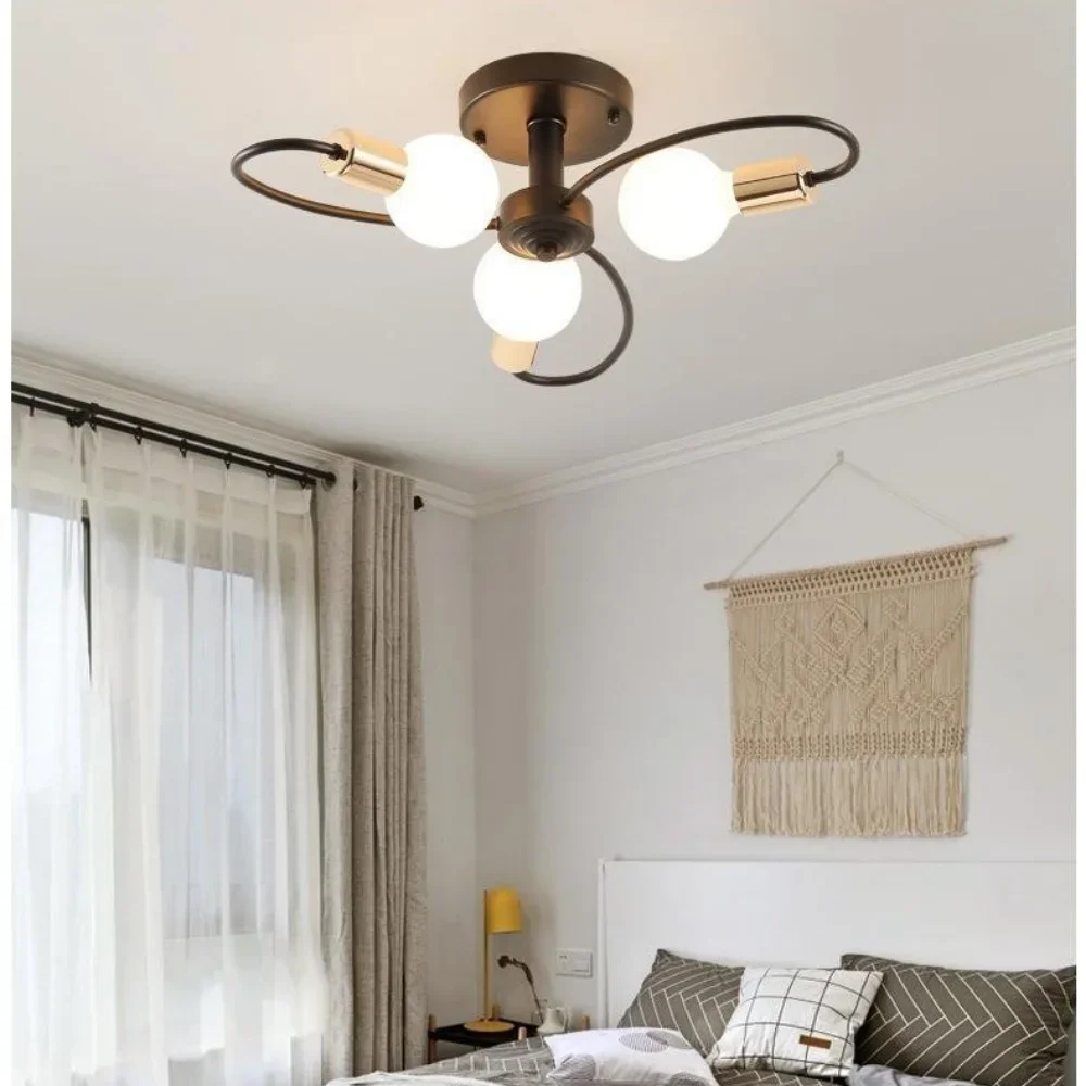3 Heads Black-Gold/Golden Modern LED Ceiling Lamps Industrial Iron Nordic Minimalist Home Decor Bedroom E26/E27 Ceiling Lights - Image 2