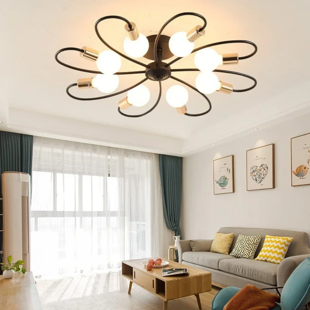3 Heads Black-Gold/Golden Modern LED Ceiling Lamps Industrial Iron Nordic Minimalist Home Decor Bedroom E26/E27 Ceiling Lights - Image 4