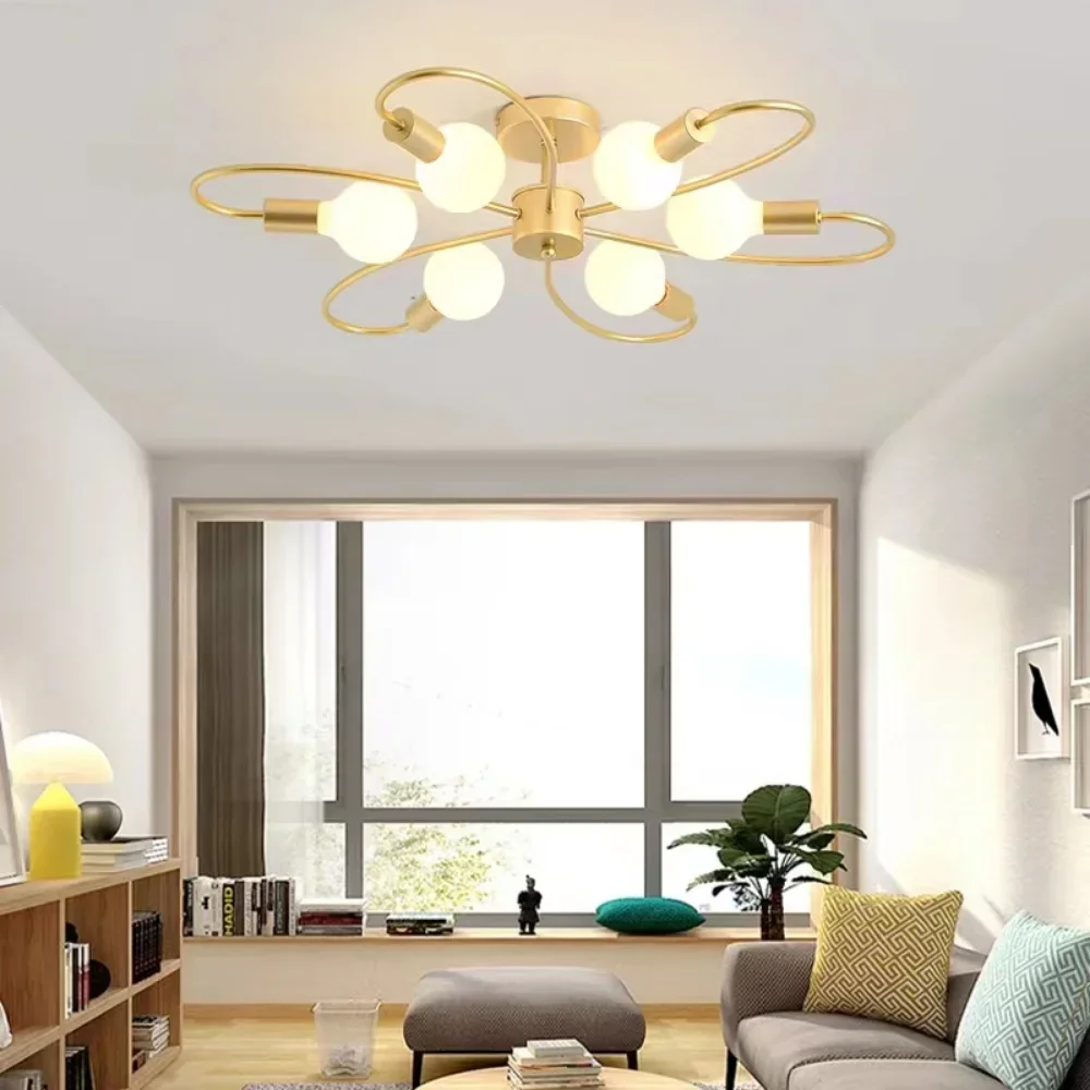 3 Heads Black-Gold/Golden Modern LED Ceiling Lamps Industrial Iron Nordic Minimalist Home Decor Bedroom E26/E27 Ceiling Lights - Image 6