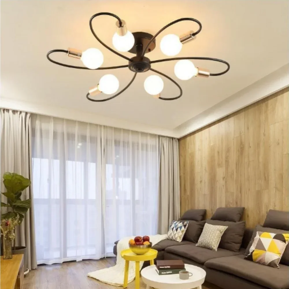 3 Heads Black-Gold/Golden Modern LED Ceiling Lamps Industrial Iron Nordic Minimalist Home Decor Bedroom E26/E27 Ceiling Lights - Image 3