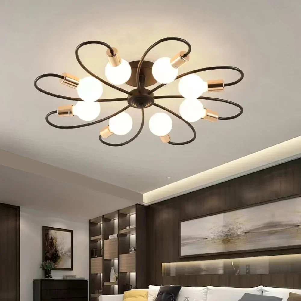 3 Heads Black-Gold/Golden Modern LED Ceiling Lamps Industrial Iron Nordic Minimalist Home Decor Bedroom E26/E27 Ceiling Lights - Image 5