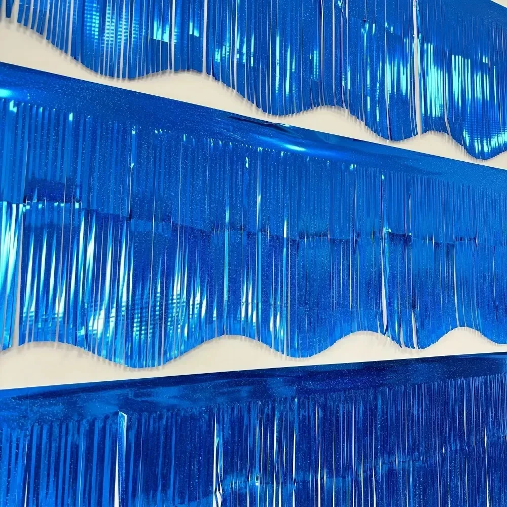 3 Pack Blue Wavy Foil Garland StreamersShiny Hanging Decor forBirthday Wedding Graduation Holiday Party Indoor Event Decorations