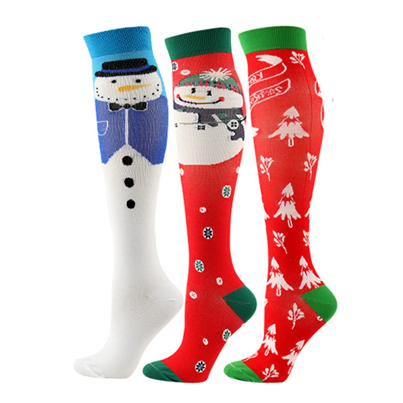3 Pairs/lot Newest Compression Socks Men Women Christmas Series Snowman Elk Santa Tree Christmas Pattern Compress Stockings - Image 2