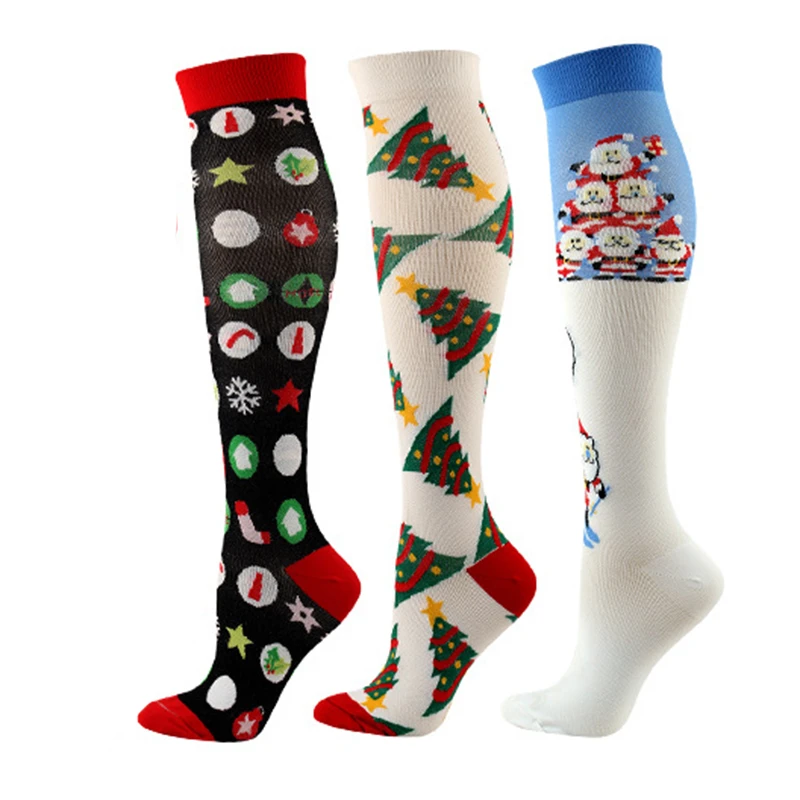 3 Pairs/lot Newest Compression Socks Men Women Christmas Series Snowman Elk Santa Tree Christmas Pattern Compress Stockings - Image 5