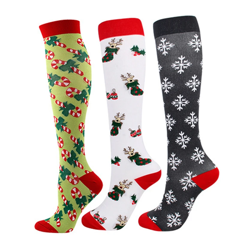 3 Pairs/lot Newest Compression Socks Men Women Christmas Series Snowman Elk Santa Tree Christmas Pattern Compress Stockings - Image 3