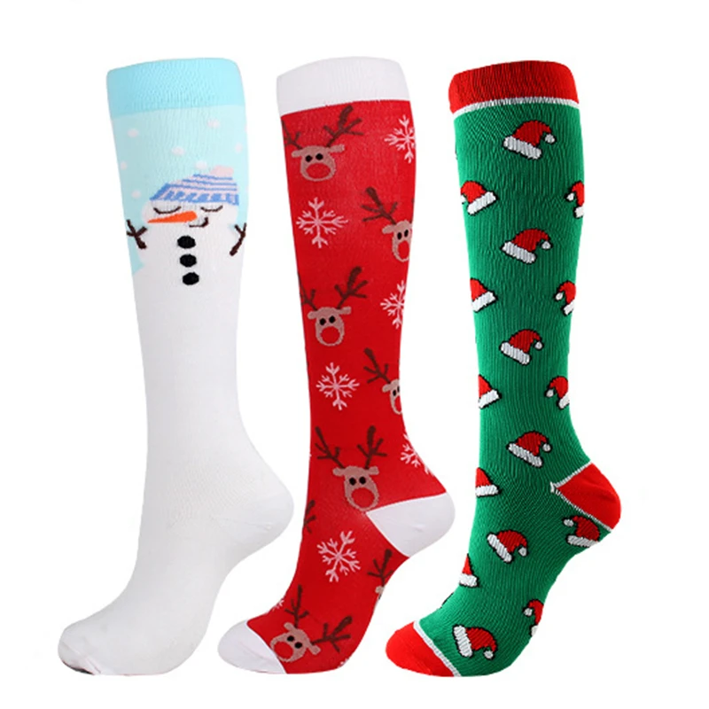3 Pairs/lot Newest Compression Socks Men Women Christmas Series Snowman Elk Santa Tree Christmas Pattern Compress Stockings - Image 6
