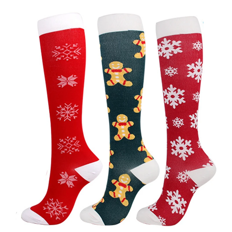 3 Pairs/lot Newest Compression Socks Men Women Christmas Series Snowman Elk Santa Tree Christmas Pattern Compress Stockings - Image 4