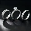 3 Piece Set Luxury Stainless Steel Ring For Women Engagement Wedding Jewelry Gift Waterproof Anti-allergy