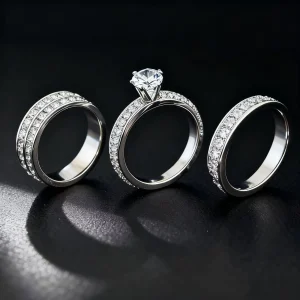 3 Piece Set Luxury Stainless Steel Ring For Women Engagement Wedding Jewelry Gift Waterproof Anti-allergy