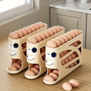 3 Tier Egg Storage Box Rolling Egg Design Large Capacity Anti-Drop Antibacterial Egg Organizer Rack Refrigerator Egg Holder