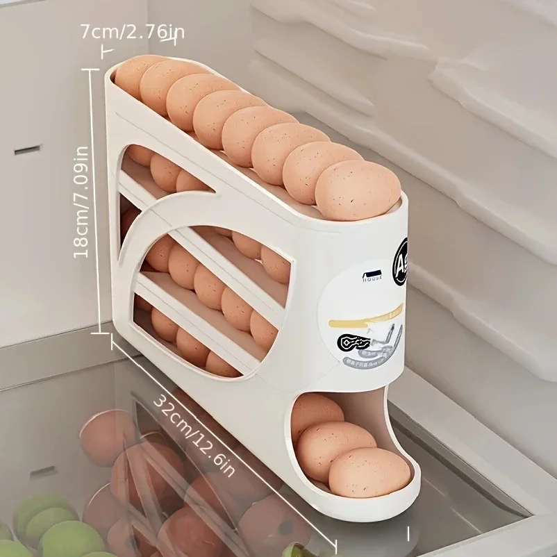 3-Tier Rolling Egg Storage Container for Refrigerator Holds 24 Eggs Organizer Rack Large Capacity Kitchen & Fridge Storage Box - Image 4