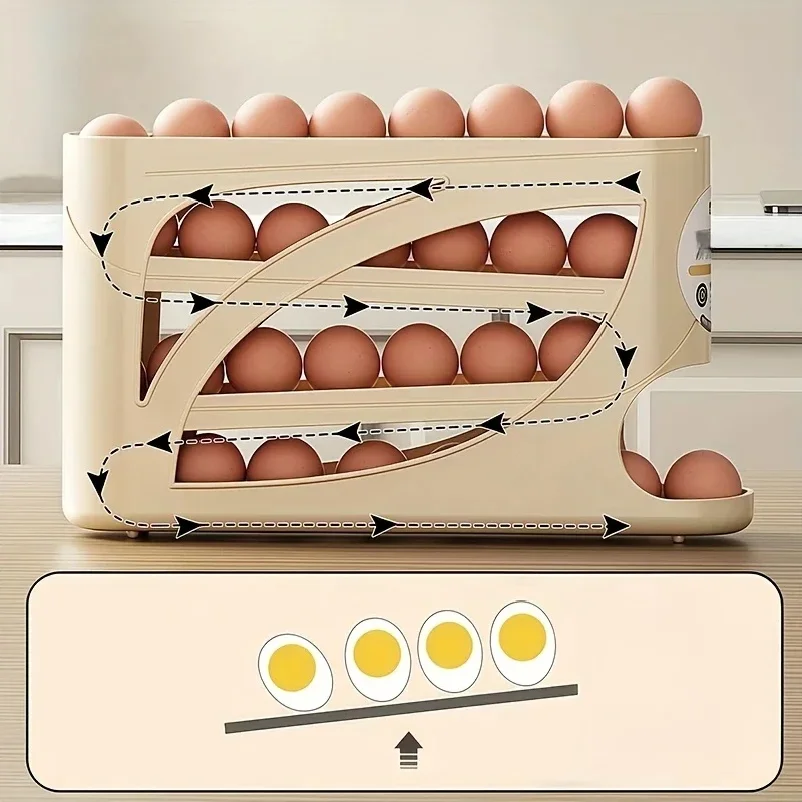 3-Tier Rolling Egg Storage Container for Refrigerator Holds 24 Eggs Organizer Rack Large Capacity Kitchen & Fridge Storage Box - Image 2