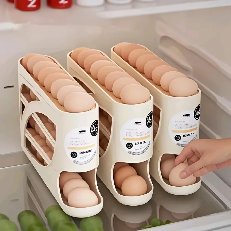 3-Tier Rolling Egg Storage Container for Refrigerator Holds 24 Eggs Organizer Rack Large Capacity Kitchen & Fridge Storage Box - Image 3