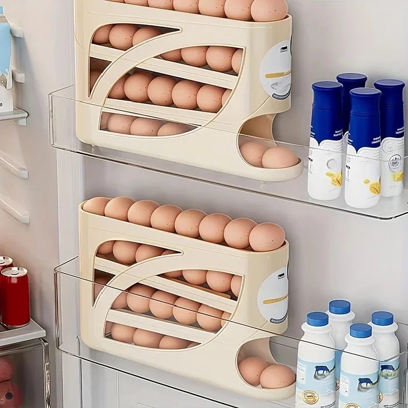 3-Tier Rolling Egg Storage Container for Refrigerator Holds 24 Eggs Organizer Rack Large Capacity Kitchen & Fridge Storage Box - Image 5
