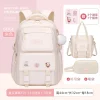 3-piece Set of Large Capacity Spine Protection Backpack Purple Pink with Hanging Accessories for Middle and High School Students