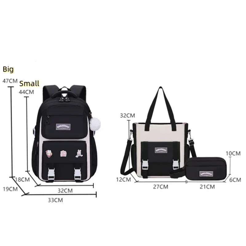 3-piece Set of Large Capacity Spine Protection Backpack Purple Pink with Hanging Accessories for Middle and High School Students - Image 6